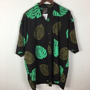 Caribelle  Batik Brown Leaf Print Short Sleeve NWT Hawaiian  Button Down xl